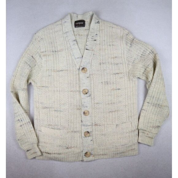 CAMPUS STUDIO ONE - VINTAGE MEN'S BEIGE CARDIGAN SWEATER - SIZE XL - Picture 2 of 11